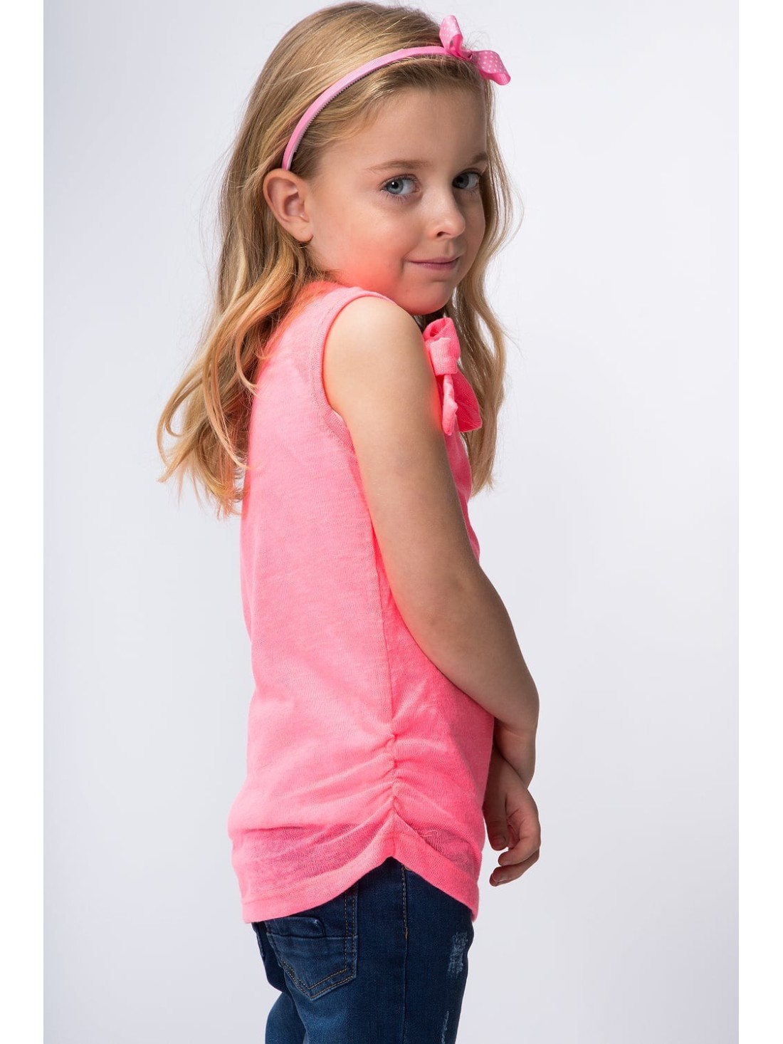 Neon pink blouse with a bow DZ6021 - Online store - Boutique